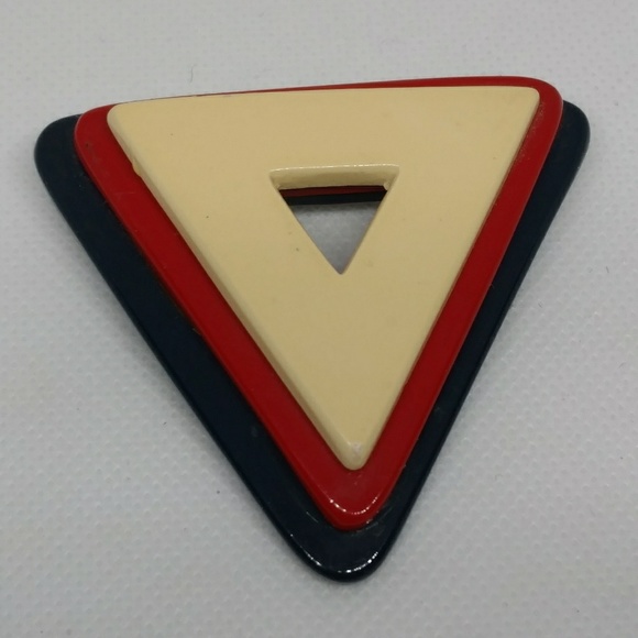 Vtg Red, "White", & Blue stacked triangle brooch - Picture 3 of 7